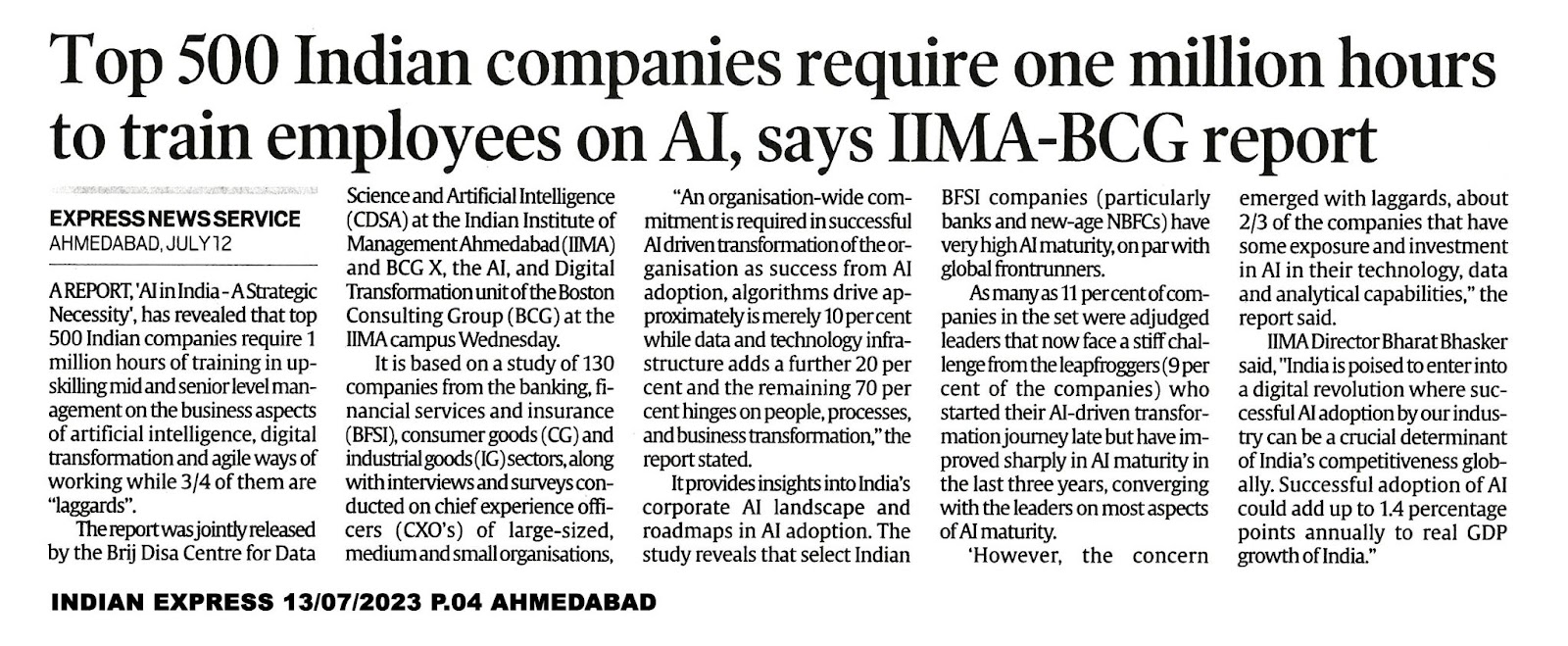 Top 500 Indian companies require one million hours to train employees on AI, say IIMA-BCG report